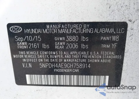 2016 Hyundai Elantra Se из США, поврежденный, VIN 5NPDH4AE9GH758914